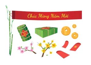 Bộ sưu tập Tết Việt Nam Bánh Chưng, Bao Lì Xì & Hoa Mai