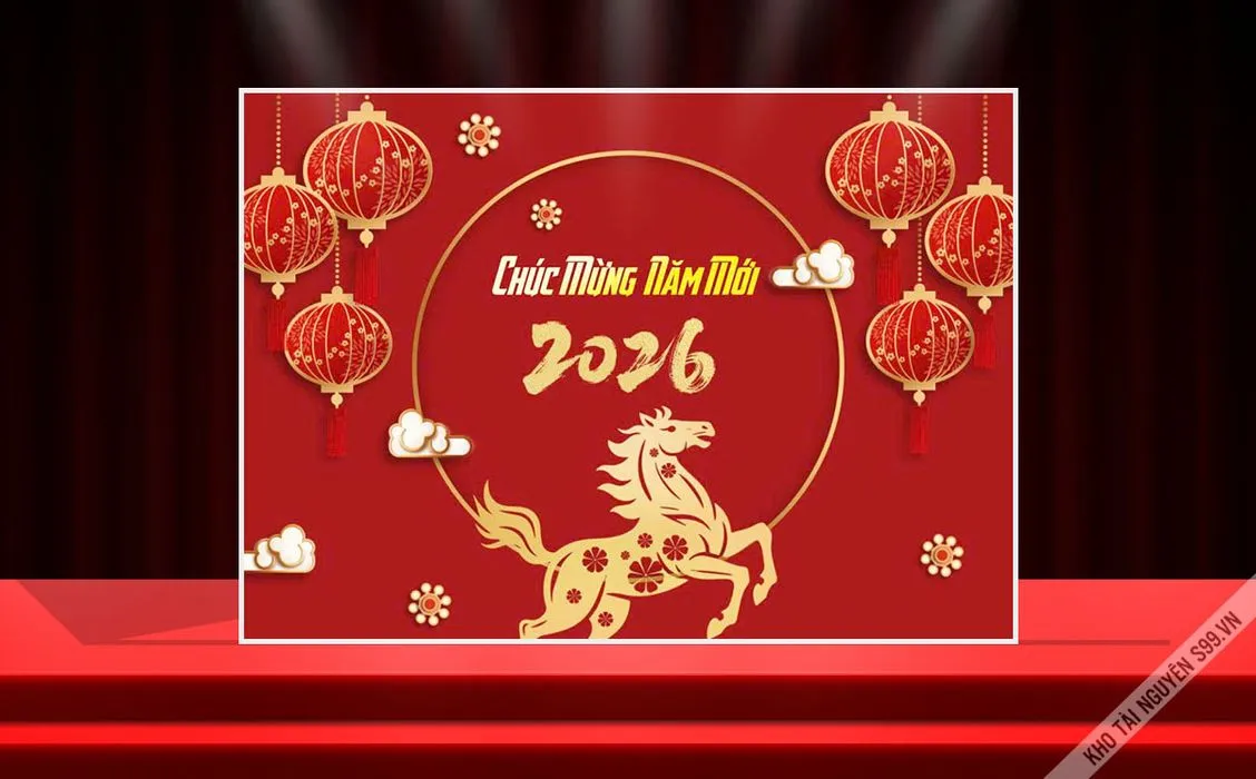 Backdrop Tết 2026 Đỏ Vàng May Mắn Phong Cách Hiện Đại - Vector CDR