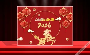 Backdrop Tết 2026 Đỏ Vàng May Mắn Phong Cách Hiện Đại - Vector CDR