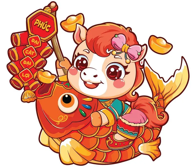 Linh Vật Ngựa Tết Cưỡi Cá Chép - Thiết Kế Đồ Họa EPS Cao Cấp