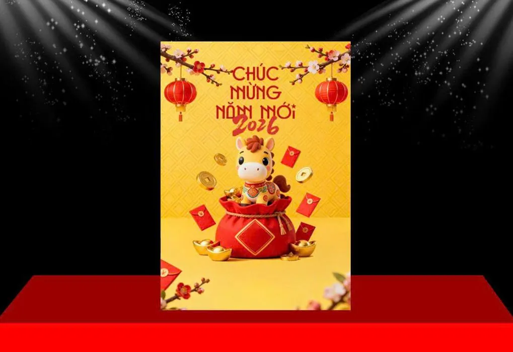 Backdrop Tết 2026 Ất Tỵ - Chúc Mừng Năm Mới May Mắn, An Khang Thịnh Vượng