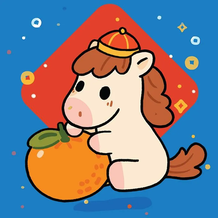 Linh Vật Tết Bính Ngọ 2026 Ngựa Con Ôm Quýt May Mắn EPS Vector