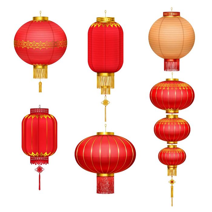 Đèn lồng treo màu đỏ hình tròn cổ xưa file vector mẫu CR435