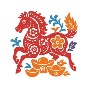 Hình Minh Họa Con Ngựa Tết Phong Cách Cắt Giấy Đỏ (EPS)