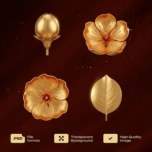 Hoa Mai Vàng Trang Trí Tết PSD - Set 4 Chi Tiết Vàng Đồng Đẹp Mắt