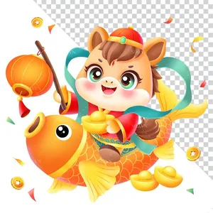 Ngựa Tết Cưỡi Cá Chép Vàng - Hình Minh Họa PNG Cao Cấp