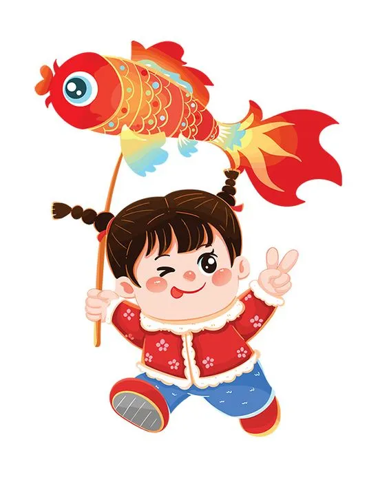 Bé Gái Chơi Tết Cùng Đèn Cá Vàng – Hình Minh Họa Vector EPS