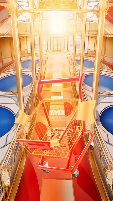 Background thương mại điện tử sang trọng với xe đẩy hàng - File PSD