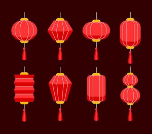 Bộ sưu tập đèn lồng màu đỏ file vector mẫu CR482