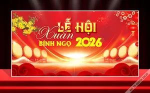 Backdrop Lễ Hội Xuân Bính Ngọ 2026 - Thiết Kế Tết Đỏ Rực Rỡ