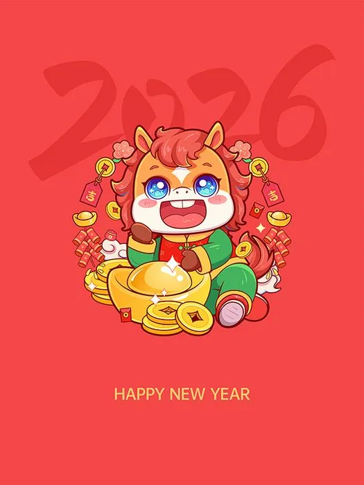 Poster Tết Ngựa 2026 Chú Ngựa May Mắn Đón Xuân Vui Tươi (EPS)