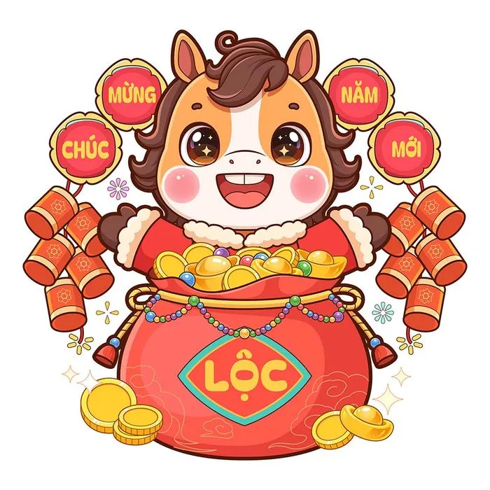 Linh Vật Ngựa Tết Nguyên Đán Dễ Thương - Hình Minh Họa Vector EPS