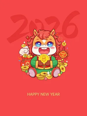 Poster Tết 2026 Linh Vật Ngựa May Mắn, Thiết Kế Đồ Họa Vector EPS