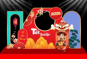 Backdrop Tết Bính Ngọ 2026 - Thiết Kế Độc Đáo, Sẵn Sàng In Ấn