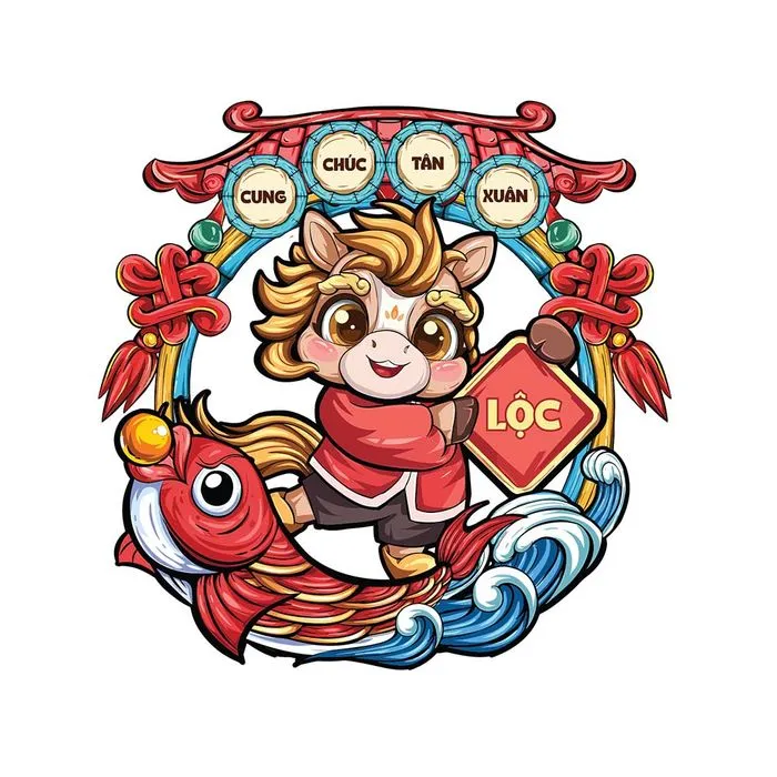 Linh Vật Ngựa Tết Nguyên Đán Dễ Thương - Vector EPS Độc Đáo