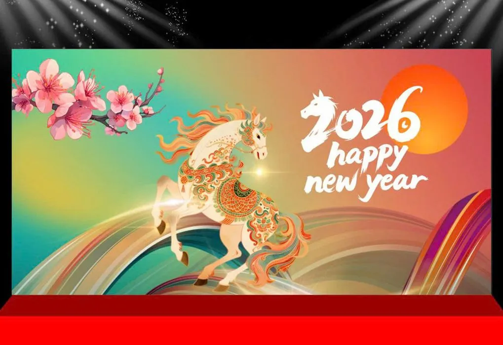 Backdrop Tết 2026 Con Ngựa Hạnh Phúc - File CDR Chỉnh Sửa Dễ Dàng