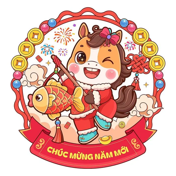 Linh Vật Ngựa Tết Nguyên Đán Dễ Thương - Hình Minh Họa Vector EPS