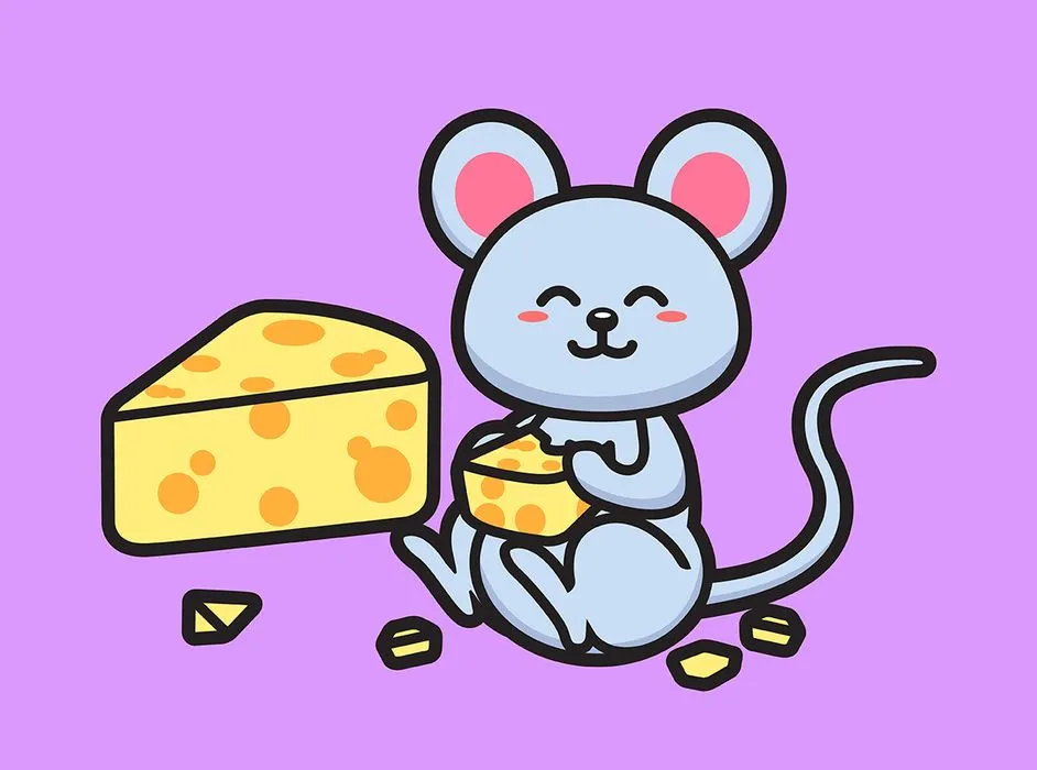 Chuột Hoạt Hình Ăn Phô Mai - Minh Họa Vector Dễ Thương