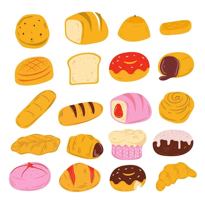 Bộ sưu tập minh họa bánh mì và bánh ngọt đáng yêu - Vector EPS
