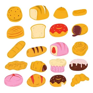 Bộ sưu tập minh họa bánh mì và bánh ngọt đáng yêu - Vector EPS