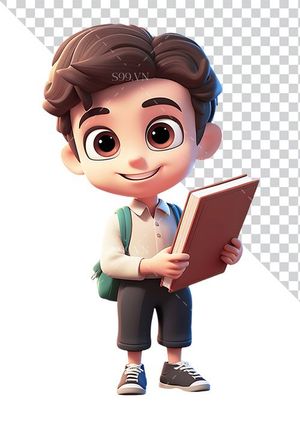 Hình ảnh cậu bé đeo cặp cầm quyển sách 3D file PNG mẫu CR850