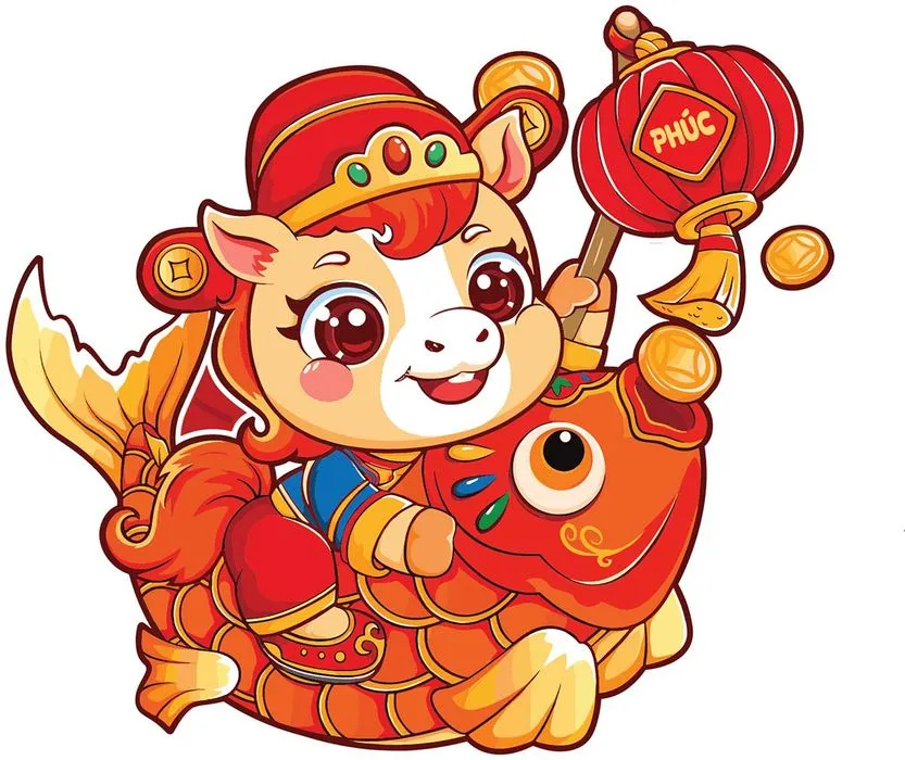 Linh Vật Ngựa Tết Cưỡi Cá Chép - Hình Minh Họa Vector EPS Độc Đáo