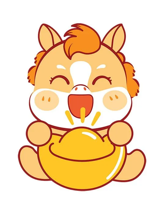 Linh Vật Ngựa Tết Cười Vui Ôm Thỏi Vàng May Mắn – Vector EPS