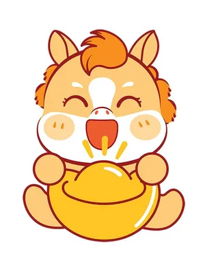 Linh Vật Ngựa Tết Cười Vui Ôm Thỏi Vàng May Mắn – Vector EPS