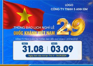Banner thông báo nghỉ lễ quốc khánh 2-9 file PSD mẫu CR1374