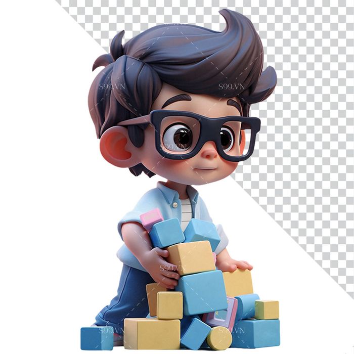 Hình ảnh cậu bé chơi xếp hình 3D file PNG mẫu CR831