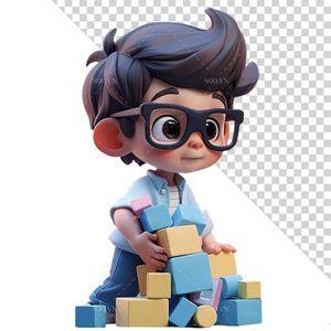 Hình ảnh cậu bé chơi xếp hình 3D file PNG mẫu CR831