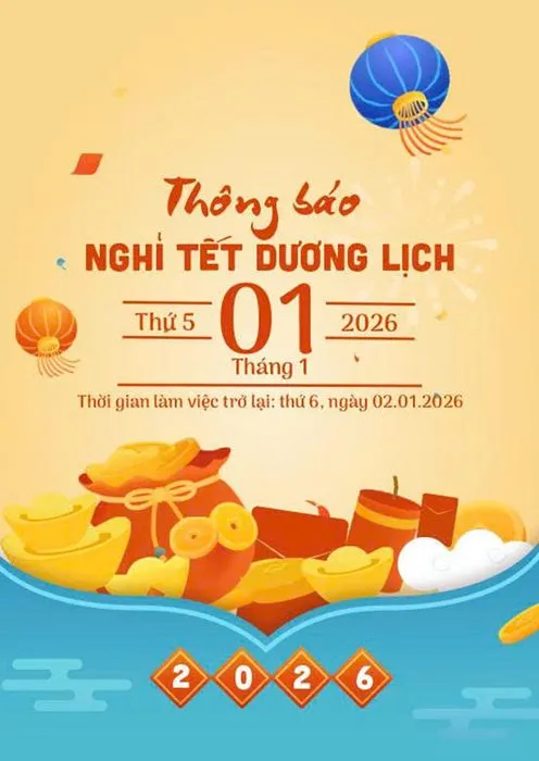 Poster Lịch Nghỉ Tết Dương Lịch 2026 - File CDR Chuyên Nghiệp