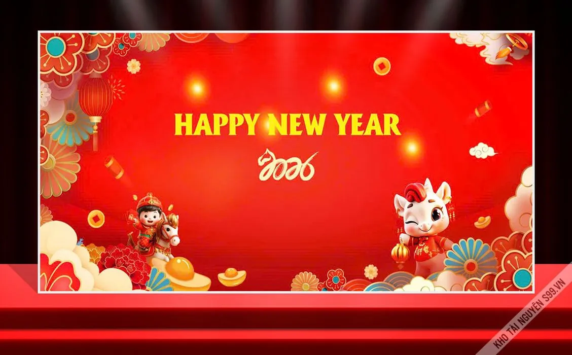 Backdrop Tết 2026 Đỏ May Mắn - Thiệp Chúc Mừng Năm Mới Vector CDR