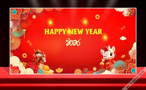 Backdrop Tết 2026 Đỏ May Mắn - Thiệp Chúc Mừng Năm Mới Vector CDR