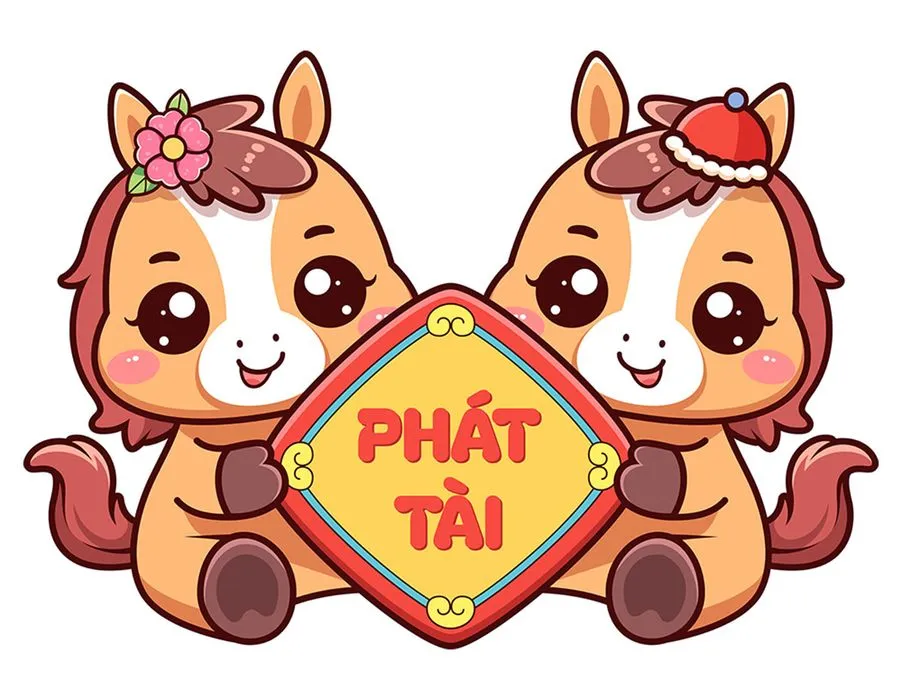 Cặp Ngựa Tết May Mắn – Hình Minh Họa Vector EPS Đáng Yêu