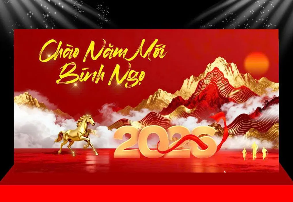 Backdrop Tết Bình Ngọ 2026 Đỏ Vàng May Mắn – File CDR 