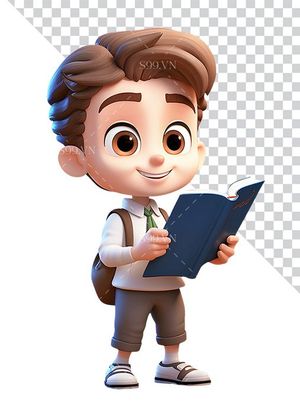 Hình ảnh cậu bé học sinh cầm quyển sách 3D file PNG mẫu CR846