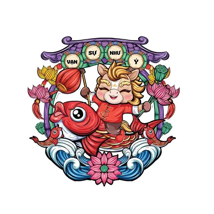 Linh Vật Ngựa Tết Cưỡi Cá Chép - Phong Cách Hoạt Hình Việt Nam