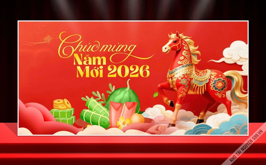 Backdrop Tết 2026 Đinh Mùi - Chúc Mừng Năm Mới (Vector CDR)