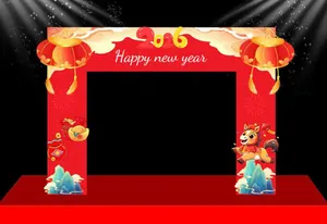 Backdrop Tết 2026 Đỏ May Mắn - Khung Ảnh Sự Kiện Năm Mới