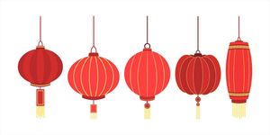Đèn lồng treo màu đỏ hình tròn cổ xưa file vector mẫu CR452