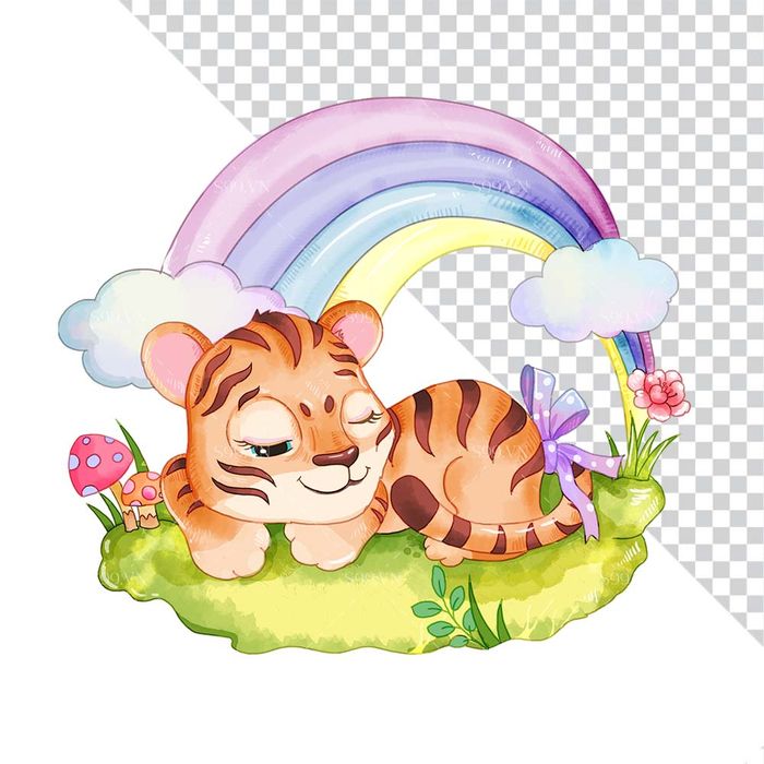 Hình ảnh chú hổ đáng yêu ngủ ngoài thiên nhiên file PNG mẫu CR1085