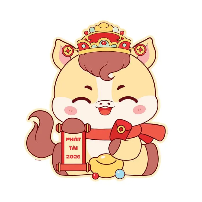 Linh Vật Ngựa Tết 2026 Phong Cách Hoạt Hình Dễ Thương - File Vector EPS