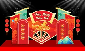 Backdrop Tết 2026 Giáp Ngọ – Thiết Kế Sân Khấu Vector Độc Đáo