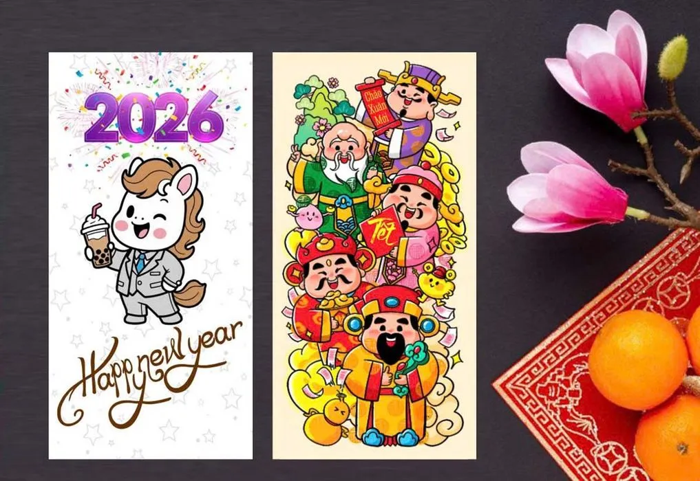 Tết Lì Xì 2026 Phong Bao Hoạt Hình May Mắn Độc Đáo