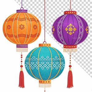 Hình ảnh đèn lồng nhiều màu sắc trang trí ngày lễ tết file PNG mẫu CR582