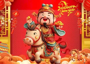 Banner Tết 2026 Chúc Mừng Năm Mới - Thần Tài Cưỡi Ngựa Phong Cách Hoạt Hình