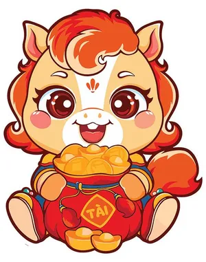 Linh Vật Ngựa Tết Tài Lộc - Hình Minh Họa Vector EPS Đáng Yêu