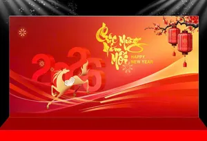 Backdrop Tết 2026 Đỏ Vàng May Mắn – Thiết Kế Chuẩn CDR