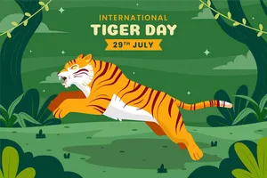 Banner chú hổ đang đi trong rừng flie vector mẫu KS64